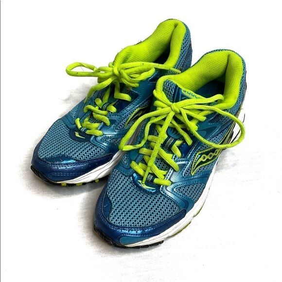 Saucony Oasis 2 grid turquoise and neon yellow running shoes size 7.5 - Picture 2 of 16